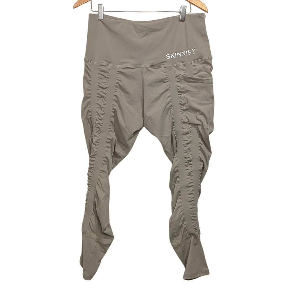 SKINNIFY Leggings Sage Green/Taupe Ruched High Waisted Activewear - XL